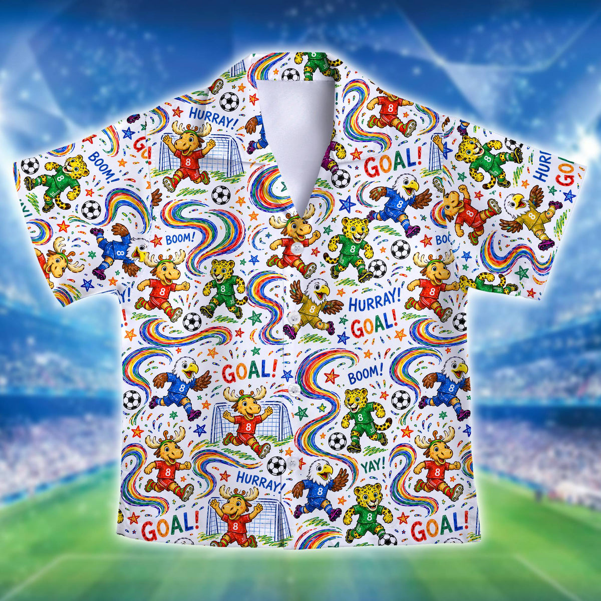Alternative front view of the white sports hawaiian shirt