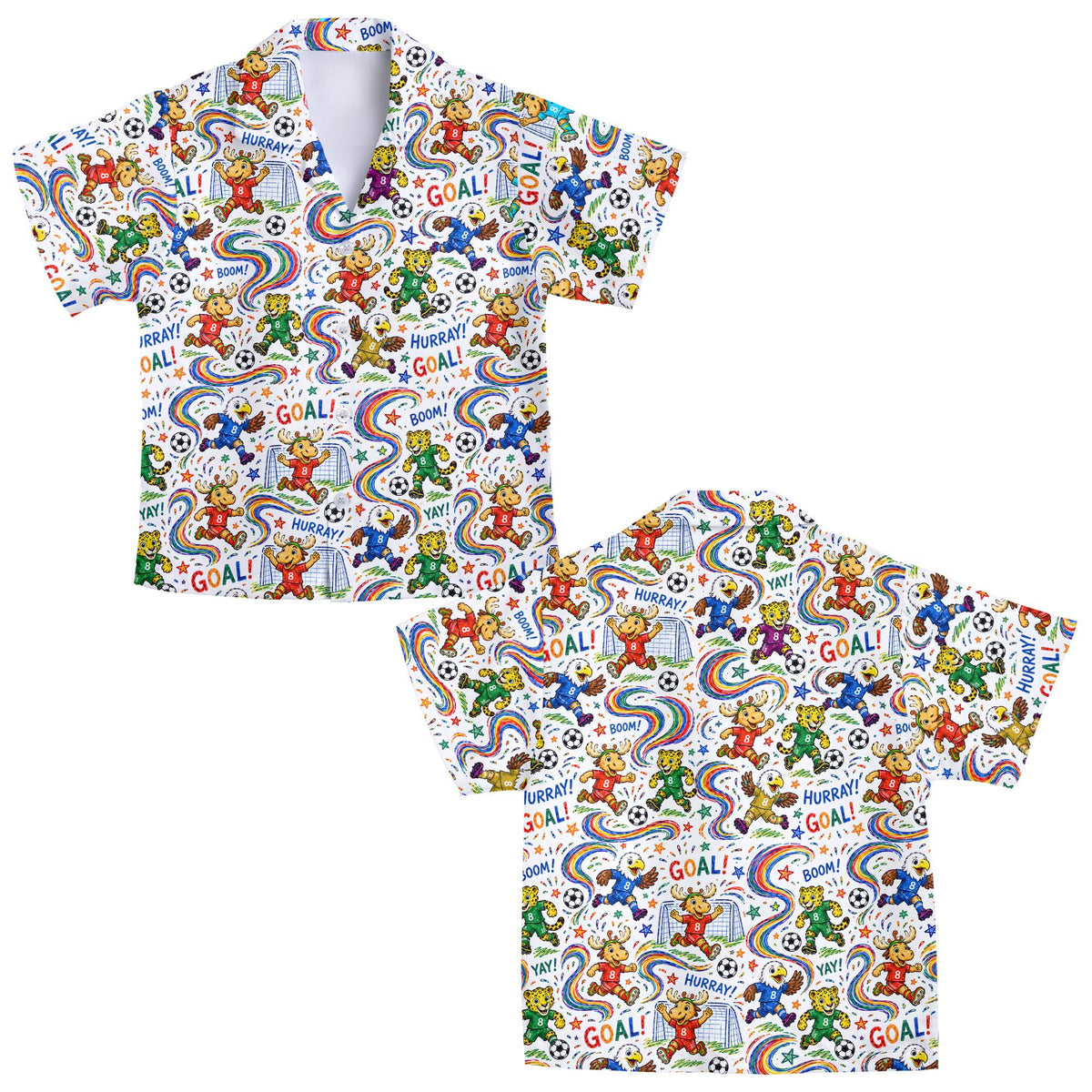 Close up front view showing the soccer and rainbow swirl design