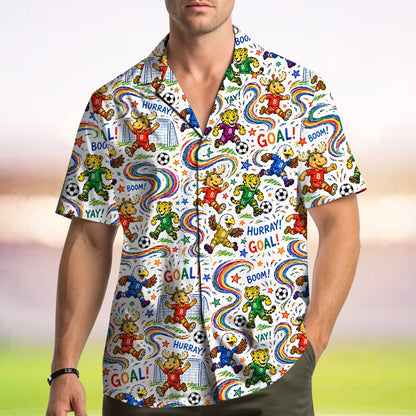 Second lifestyle view of the sports animals matching family hawaiian shirts