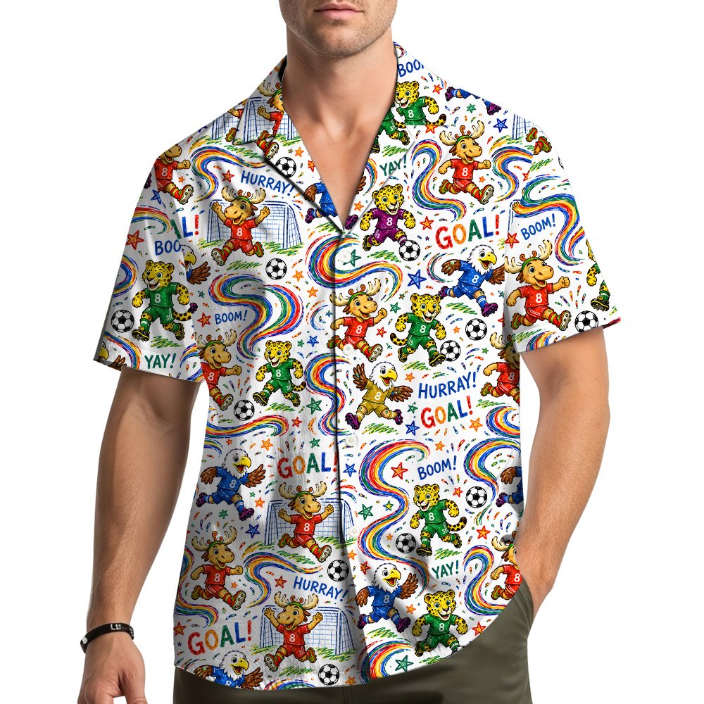 Third lifestyle view showing the fun abstract soccer animal design in a casual setting