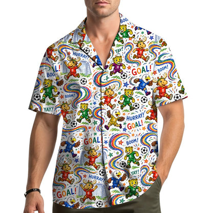 Third lifestyle view showing the fun abstract soccer animal design in a casual setting