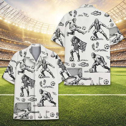 Another front angle of the matching family hawaiian shirts with bigfoot pattern