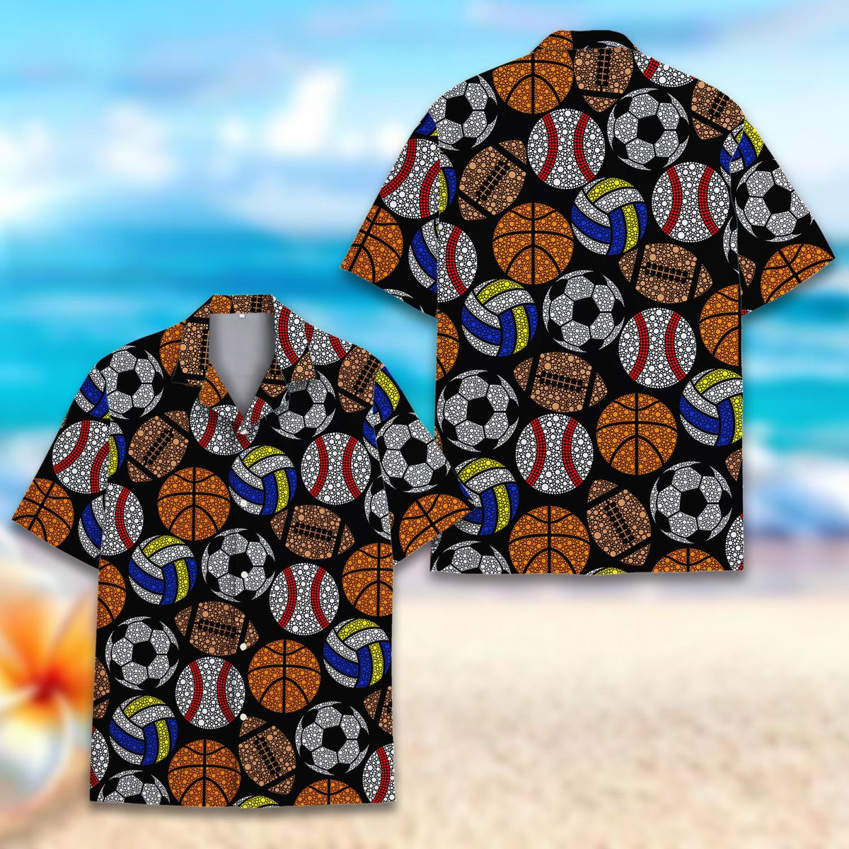 Back view of the black sports hawaiian shirt