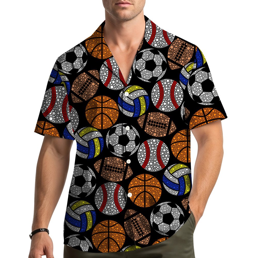 Close up front view of the sports hawaiian shirt pattern