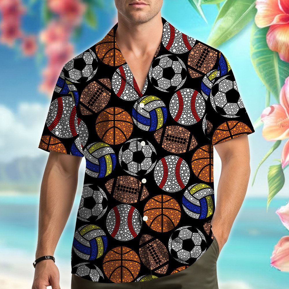 Matching family hawaiian shirts in black sports pattern, alternate main view