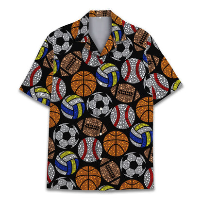 Lifestyle view of a person wearing the black sports hawaiian shirt