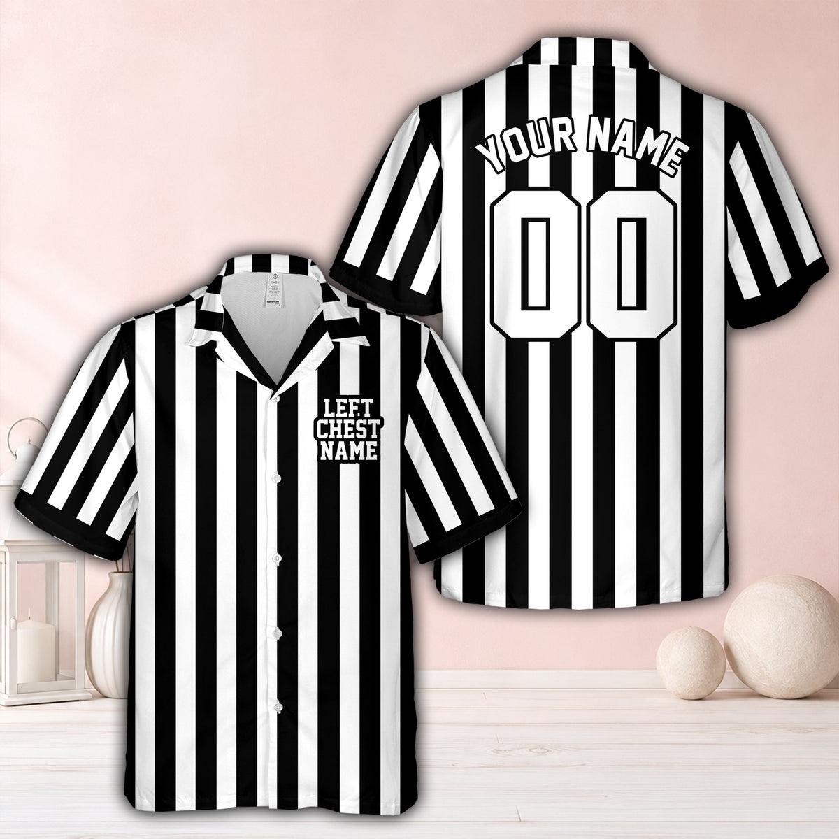 Black sports/referee hawaiian shirt front view with matching family