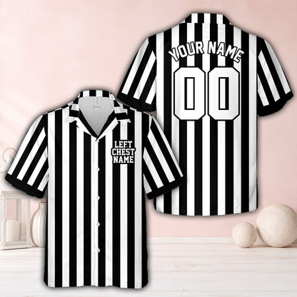 Black sports/referee hawaiian shirt front view with matching family