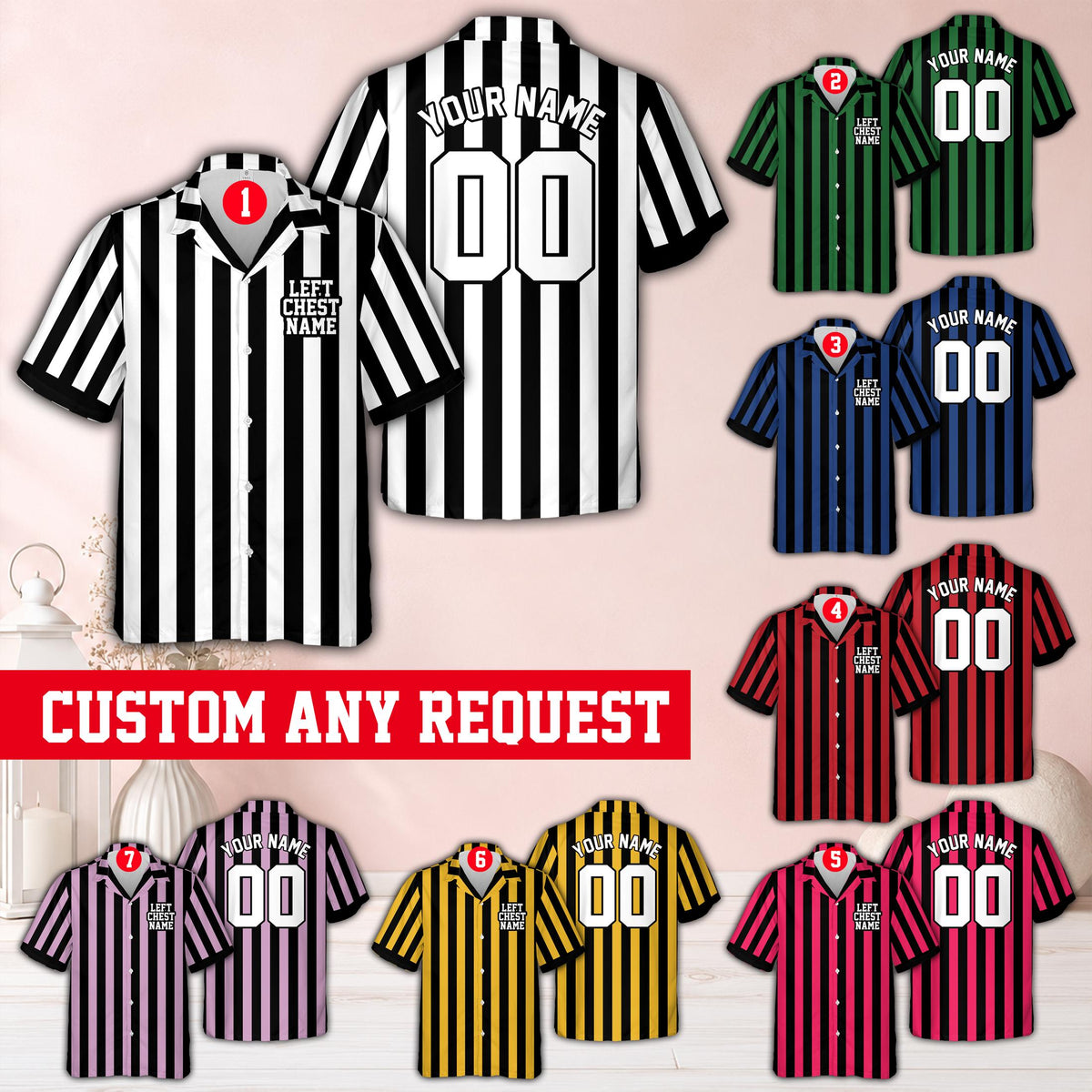 Multicolor sports/referee hawaiian shirt front view