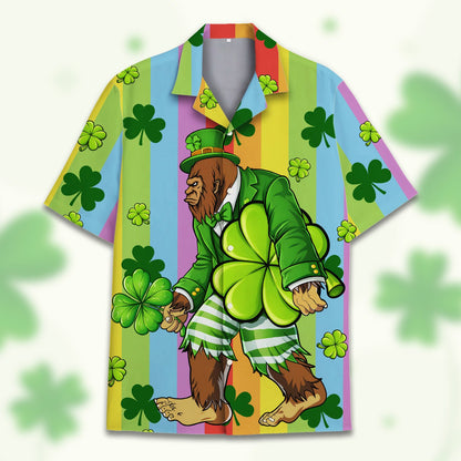 Adult Hawaiian shirt with leprechaun Bigfoot design, main view