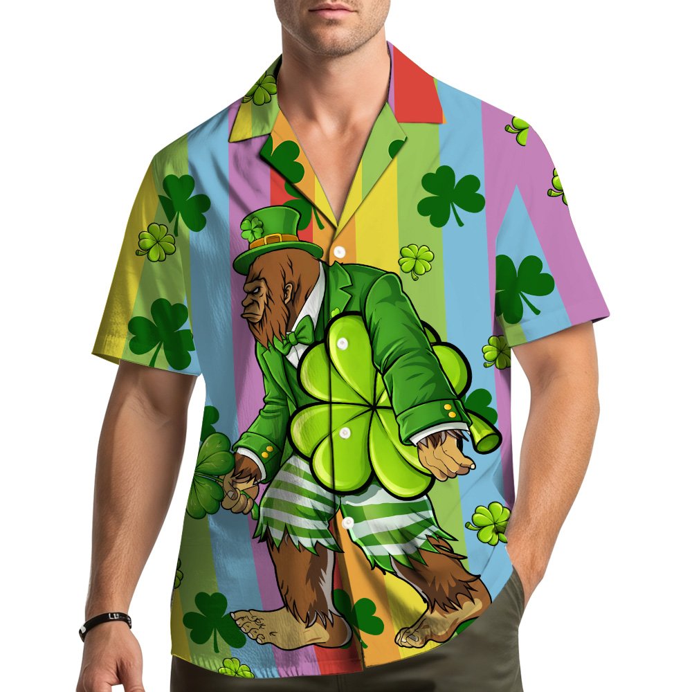 Lifestyle view of a person wearing the matching family Hawaiian shirt