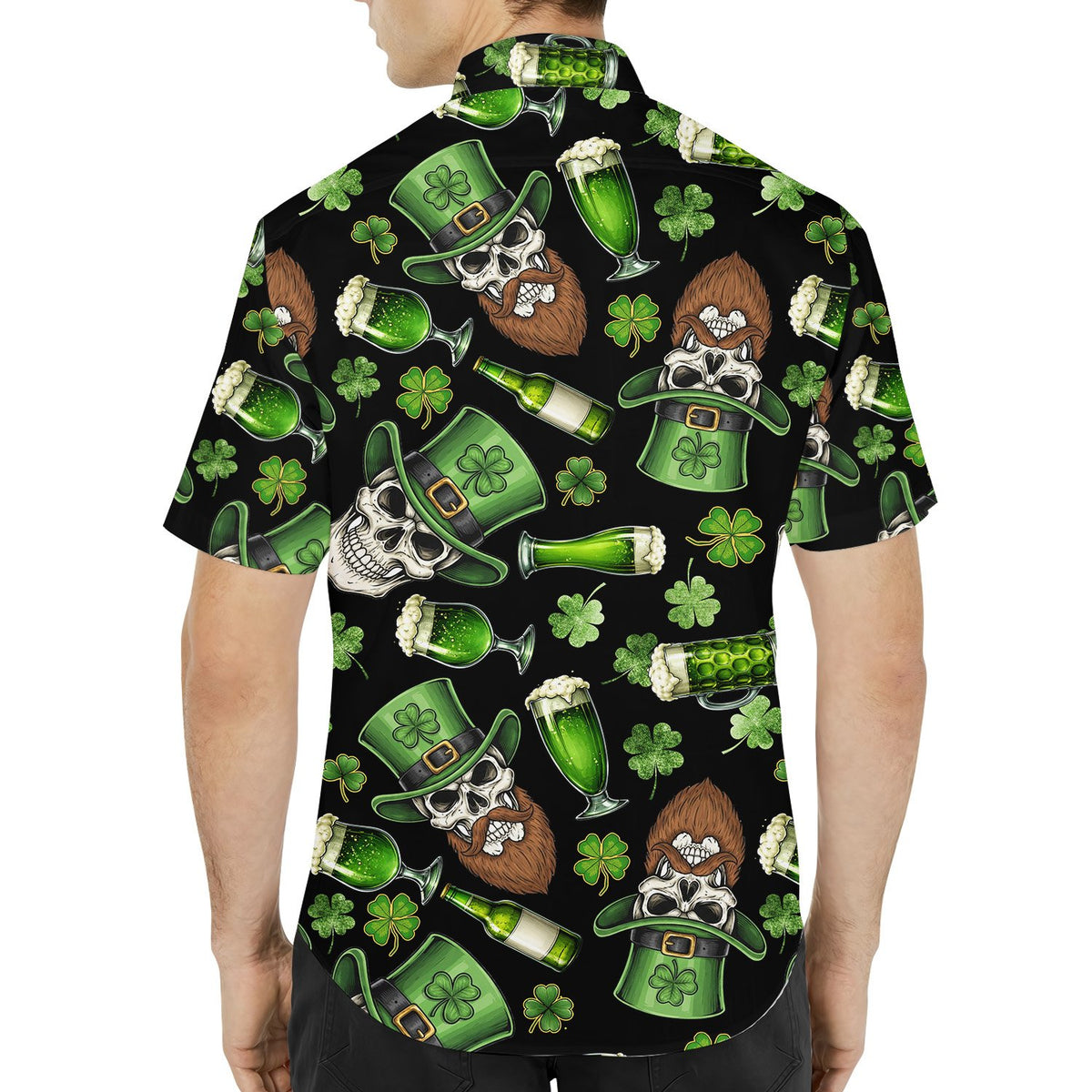 Back view of the St. Patrick's day hawaiian shirt with all-over print