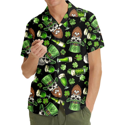 Lifestyle view of the St. Patrick's day hawaiian shirt being worn