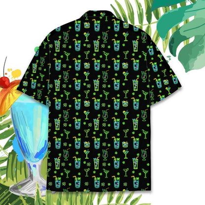 Back view 2 of the holiday hawaiian shirt with neon drink pattern