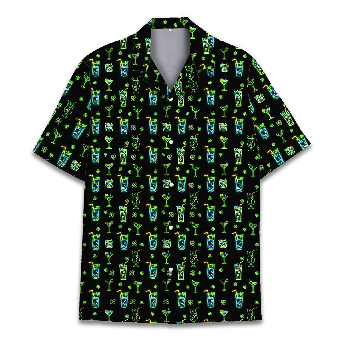 Holiday hawaiian shirt for family matching with shamrocks, front view 3