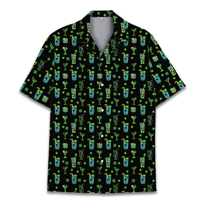 Holiday hawaiian shirt for family matching with shamrocks, front view 3