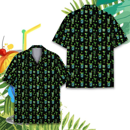 St. Patrick's Day cocktails hawaiian shirt button down, front view 4