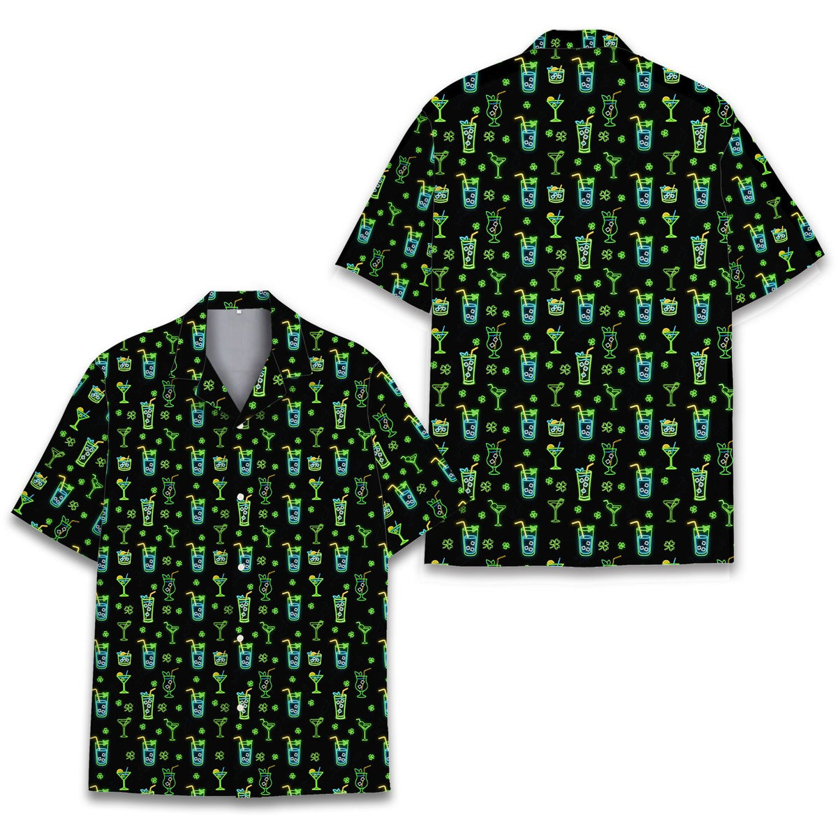 Festive neon cocktail matching family hawaiian shirt, front view 5