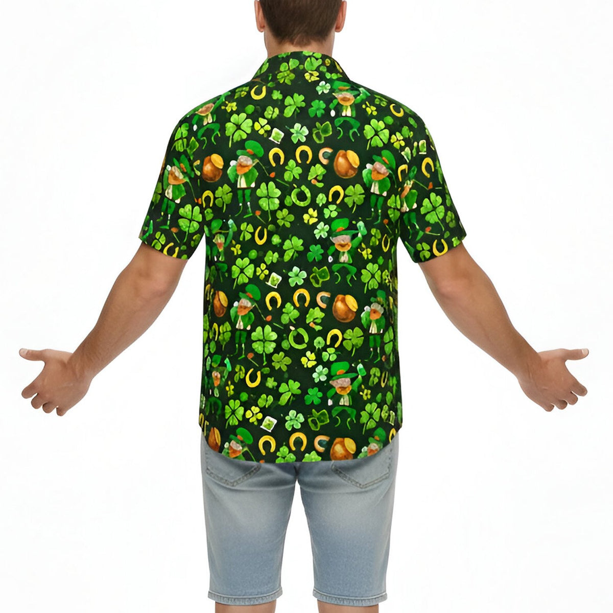 Back view of St. Patrick's Day hawaiian shirt with all-over print