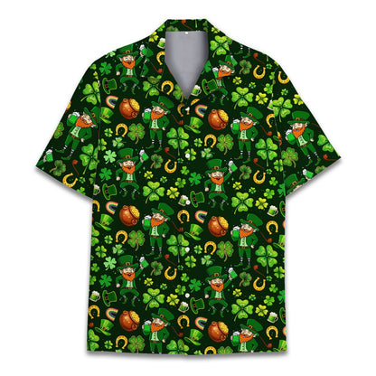 Another front view of the green St. Patrick's Day button-down shirt