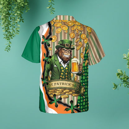 St. Patrick's Day hawaiian shirt with leprechaun ape design, back view