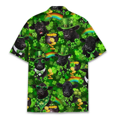 Detail back view showing the gold coins and rainbows on the shirt