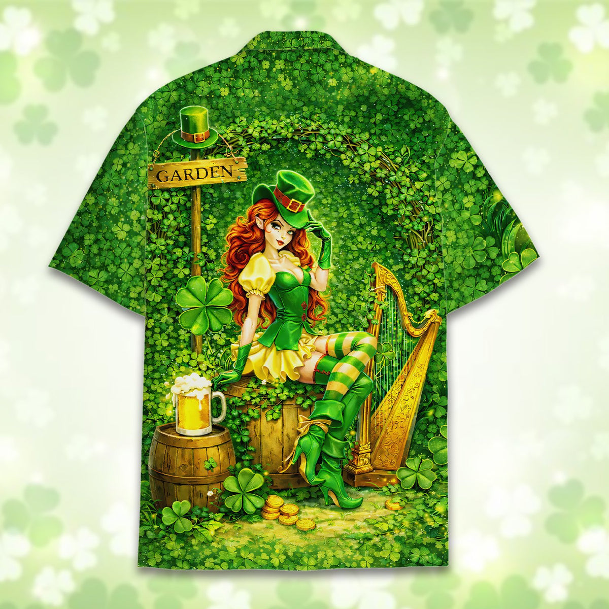 Additional back view of the St. Patrick's Day Hawaiian shirt