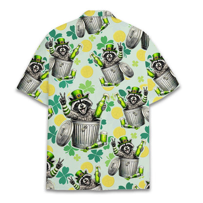 Back view of the raccoon leprechaun hawaiian shirt
