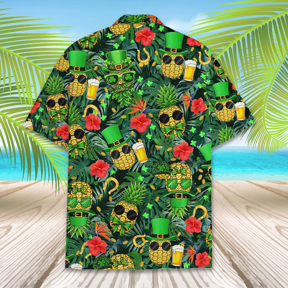 Back view of the matching family St. Patrick's Day hawaiian shirt