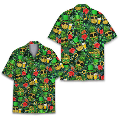Alternative front view of the festive St. Patrick's Day hawaiian shirt