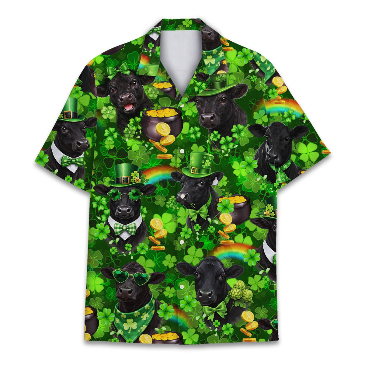 Detail front view of the festive holiday hawaiian shirt