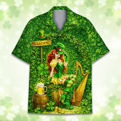 Another detailed front view of the St. Patrick's Day Hawaiian shirt