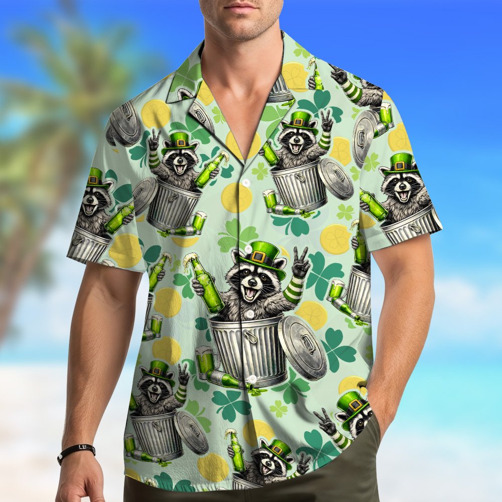 Second lifestyle view showcasing the festive hawaiian shirt outdoors