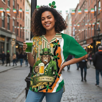 Another lifestyle view showing the St. Patrick's Day hawaiian shirt