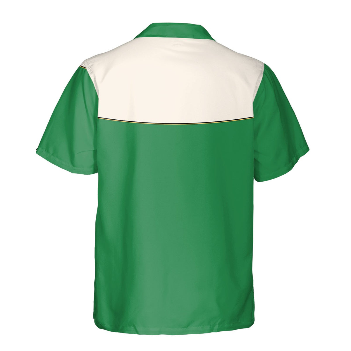 Back view of the solid green St. Patrick's Day hawaiian shirt