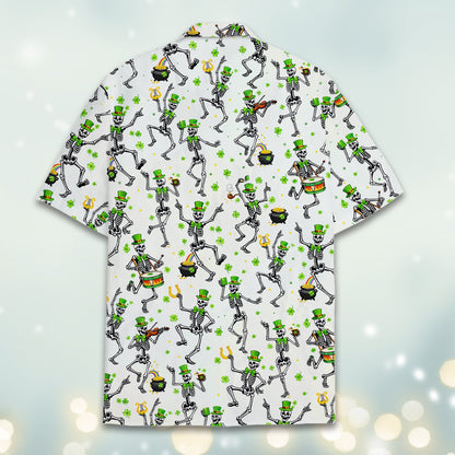 Alternate back view of the St. Patrick's Day skeletons hawaiian shirt