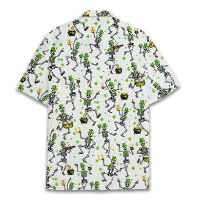 Back view of the St. Patrick's Day skeletons hawaiian shirt