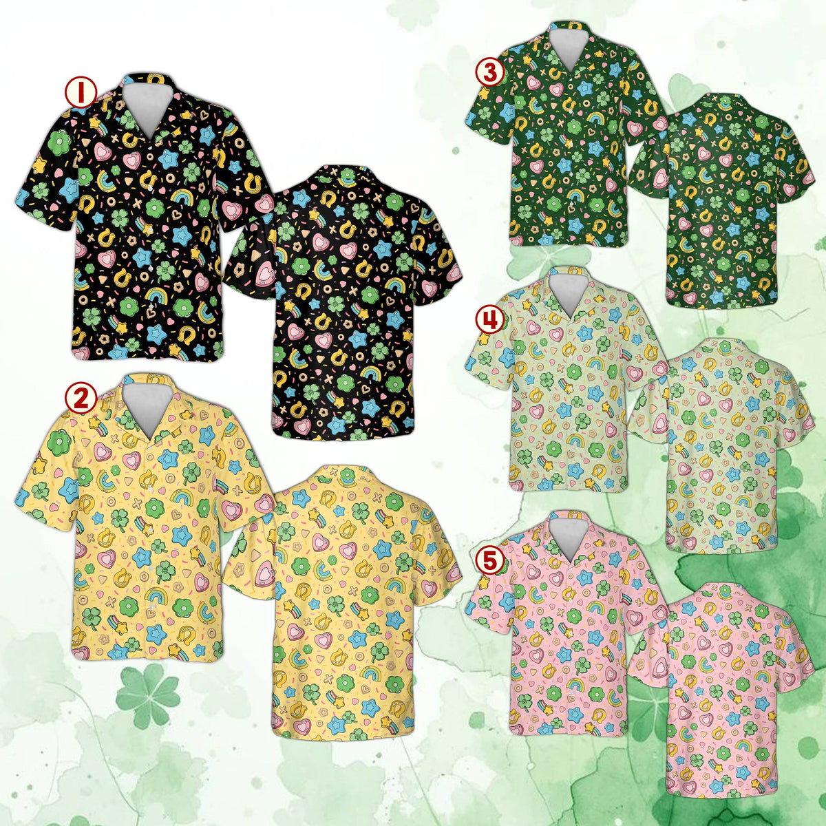 Matching family hawaiian shirts St. Patrick's Day pattern lifestyle view