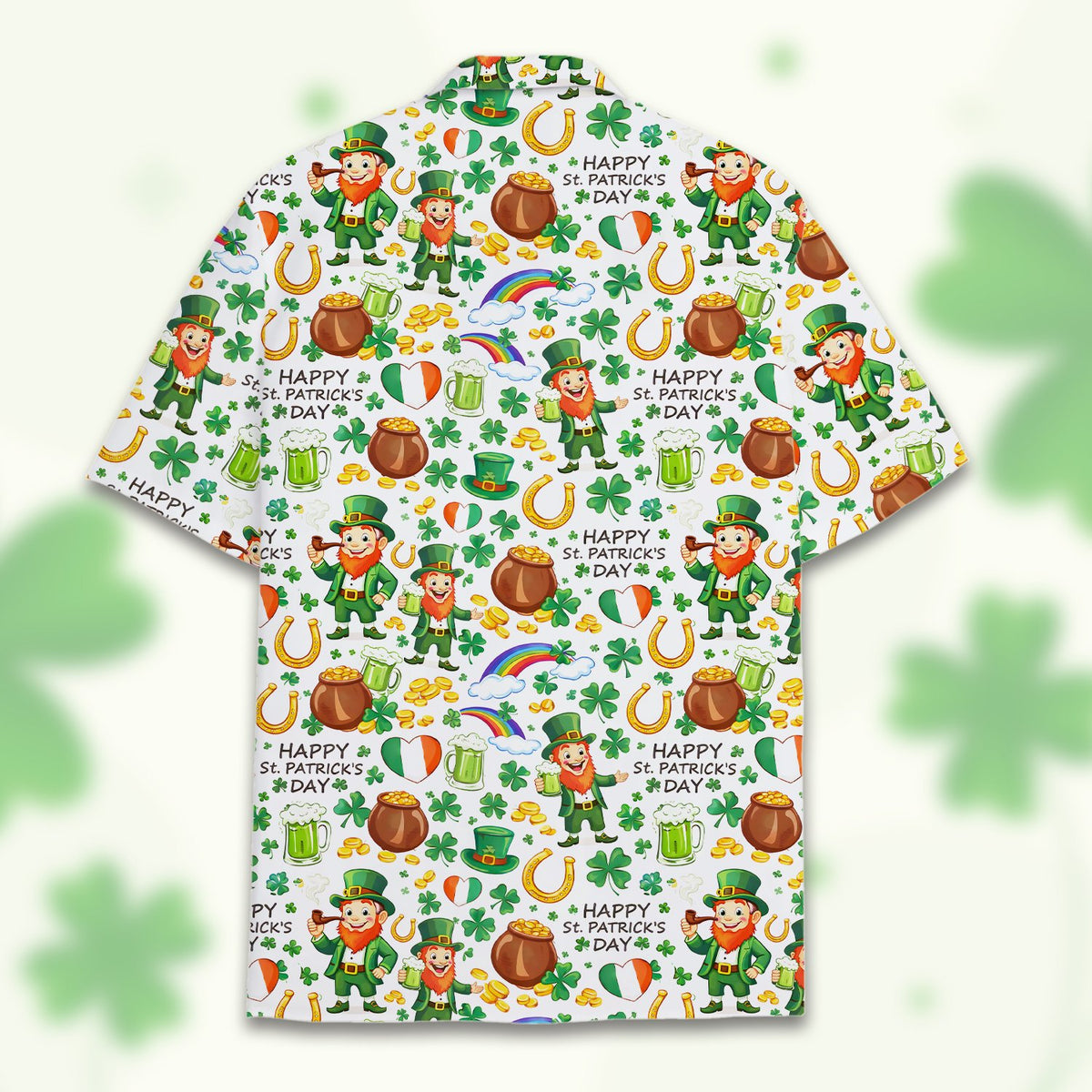 St. Patrick's Day hawaiian shirt, back detail view