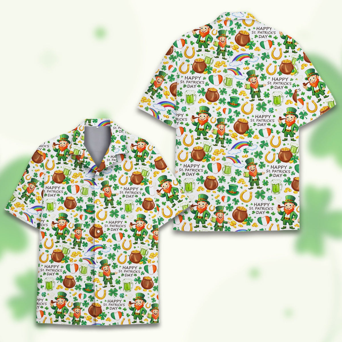 St. Patrick's Day hawaiian shirt, front detail view