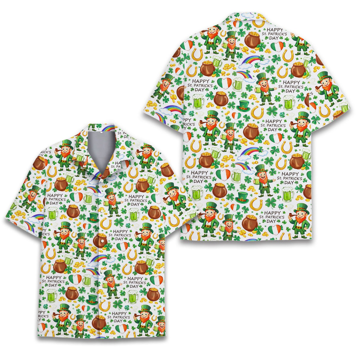 St. Patrick's Day hawaiian shirt for adults, front view