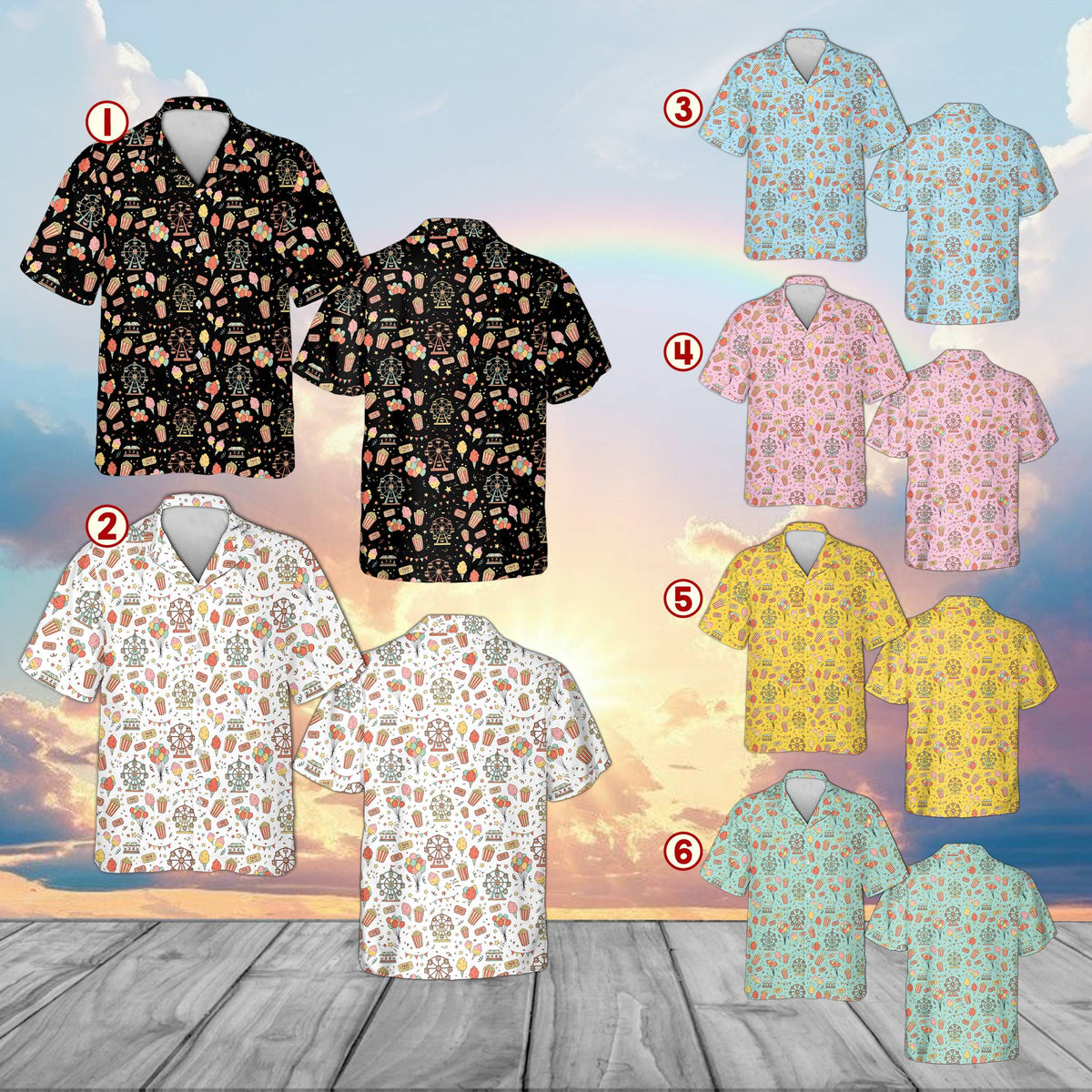 Multicolor view of matching family hawaiian shirts
