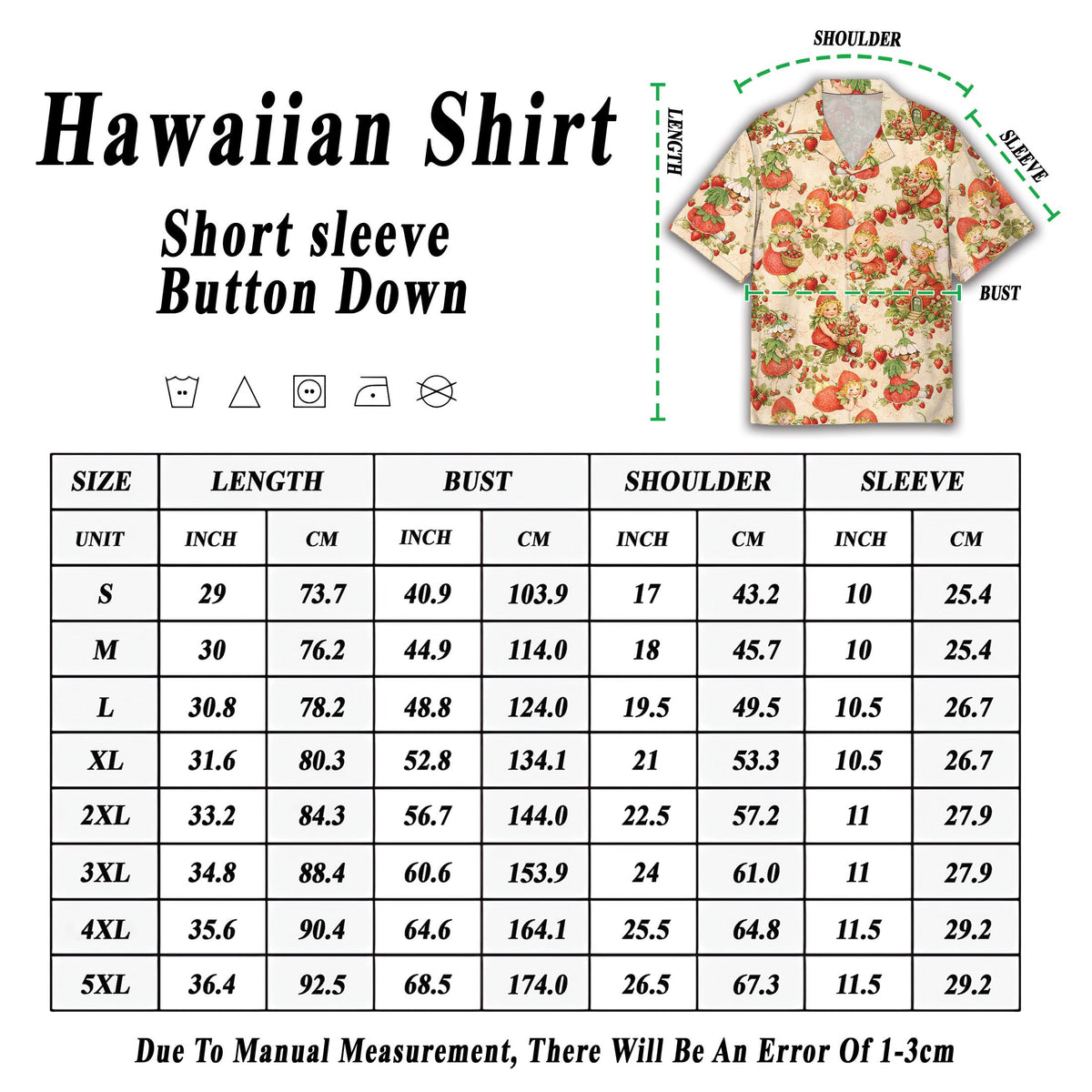 Side view of the vintage style strawberry hawaiian shirt