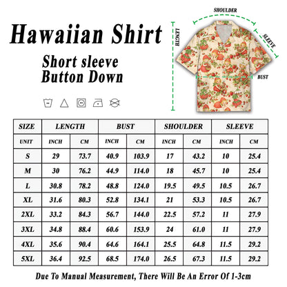 Side view of the vintage style strawberry hawaiian shirt