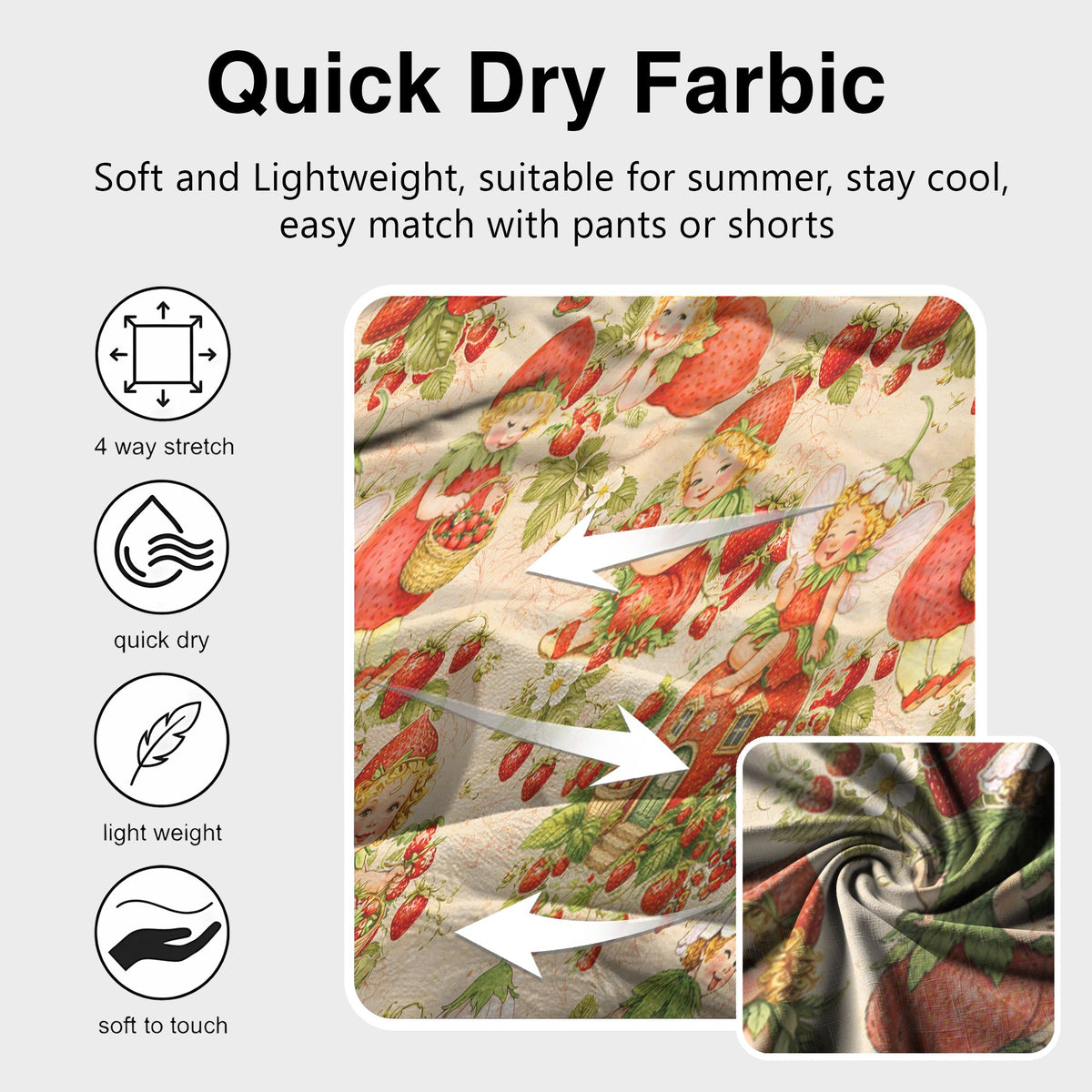 Additional view of the strawberry hawaiian shirt fabric and buttons