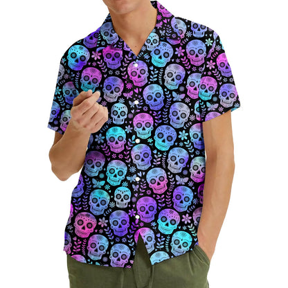 Second lifestyle view showing the colorful sugar skulls pattern in a casual setting