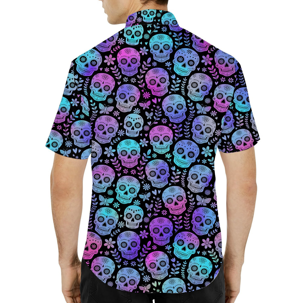 Third lifestyle view highlighting the gradient details of the matching family hawaiian shirt
