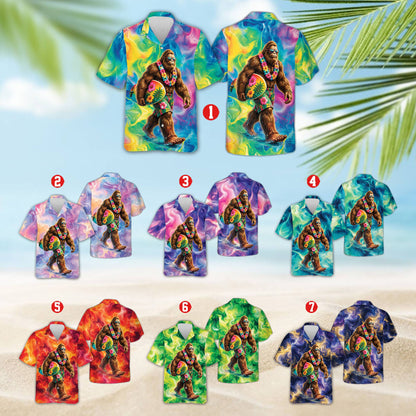 Matching family hawaiian shirts with summer bigfoot design, main view