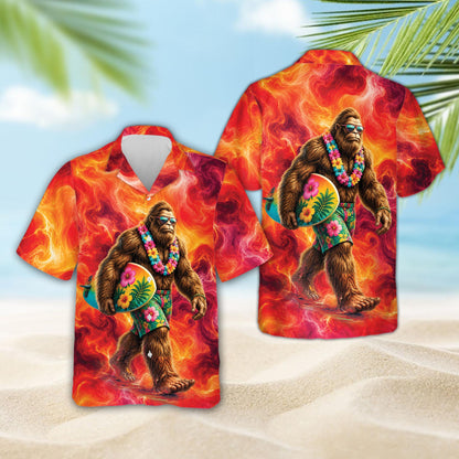 Detailed front view of the bigfoot hawaiian shirt for family matching