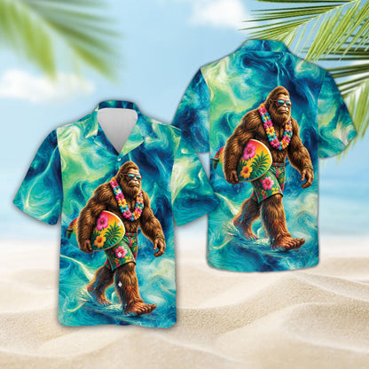 Another front perspective of the summer bigfoot hawaiian shirt